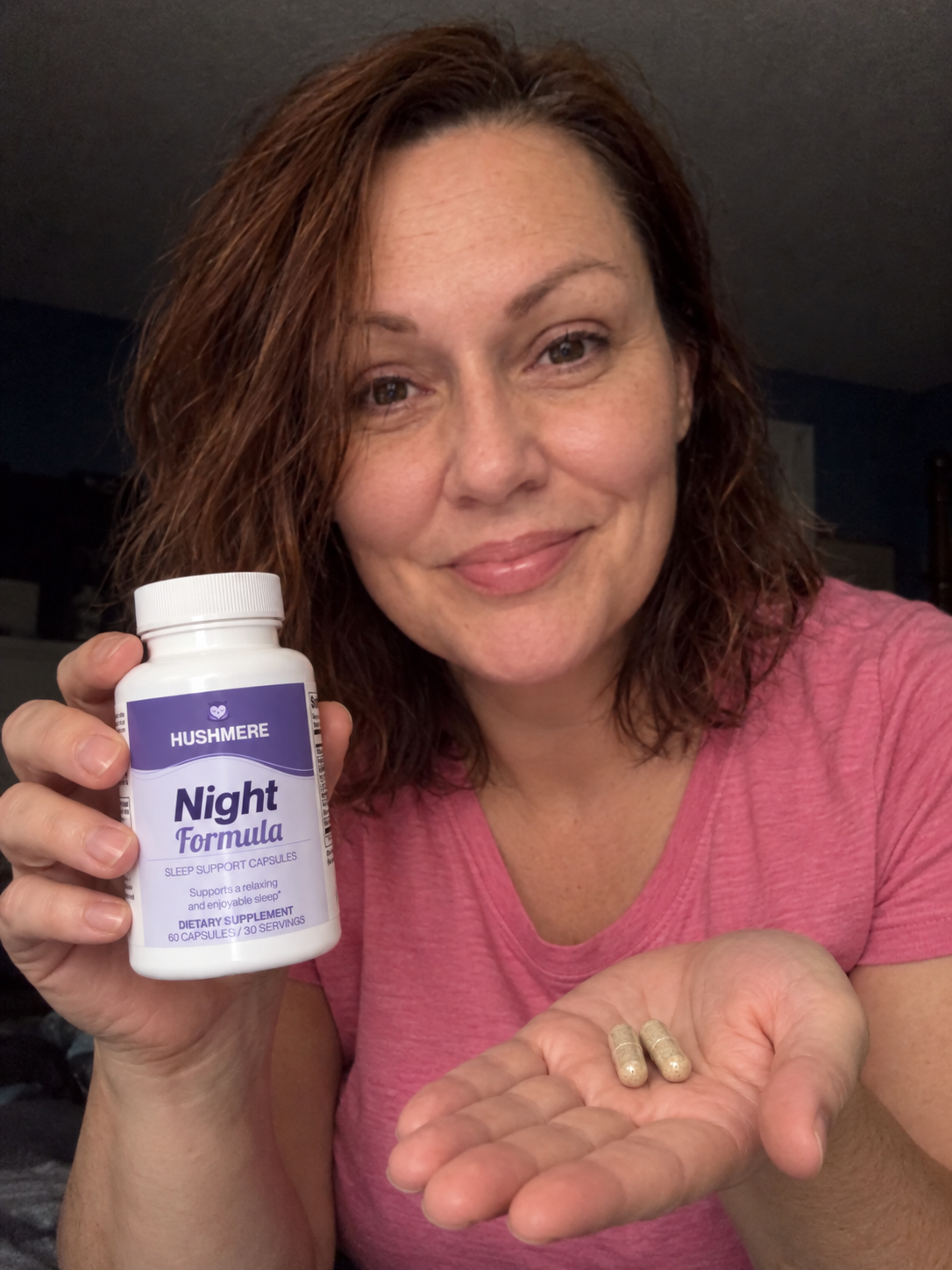 AI-generated adult model holding Goodmoki Night Formula